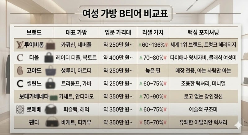 여성 명품 가방 계급 B티어 | 루이비통·디올·고야드·셀린느·보테가베네타·로에베·펜디 —....