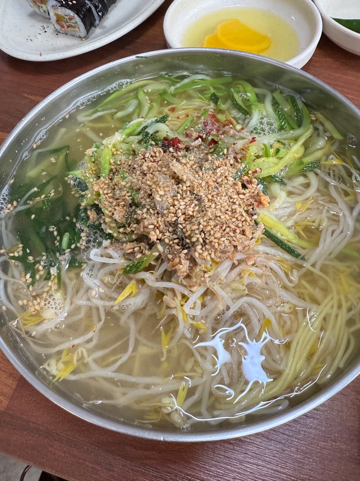  경남 진주 경상대맛집 반천촌국수 물국수 김밥 평일 줄섰다가 점심먹은 후기 이서롭커피 팥빙수 후식