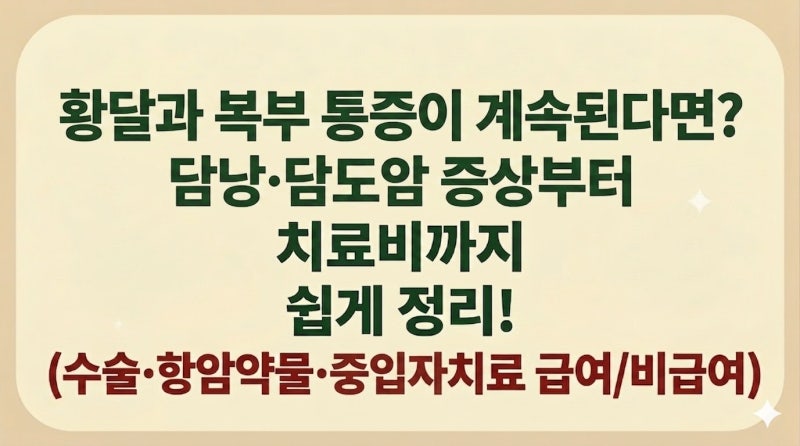 황달과 복부 통증이 계속된다면? 담낭·담도암 증상부터 치료비까지 쉽게 정리!