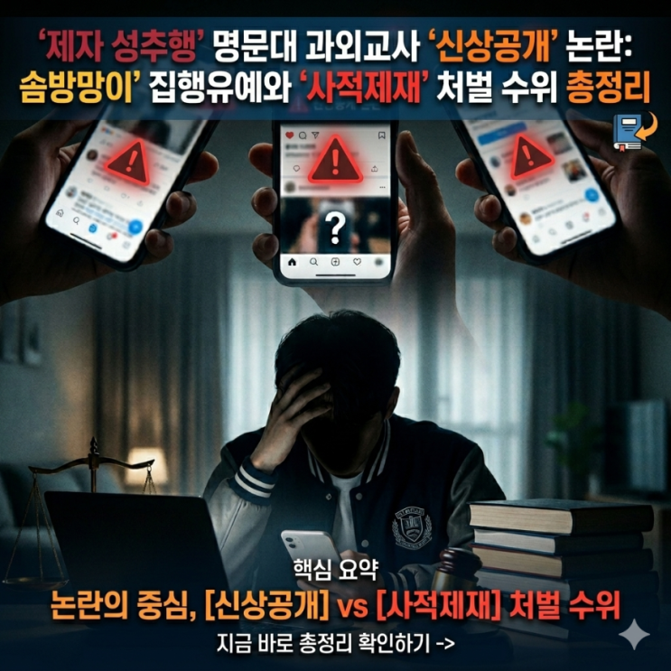  13세 제자 성추행 명문대생 신상공개 논란: 솜방망이 집행유예와 사적제재 처벌 수위 총정리