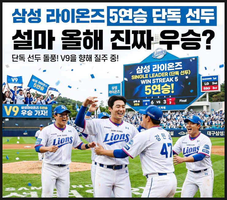  삼성 라이온즈 5연승 단독 선두, 설마 올해 진짜 우승?