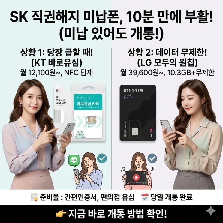  SK 직권해지 미납 정지 휴대폰 개통 방법(LG KT 선불유심 활용법)