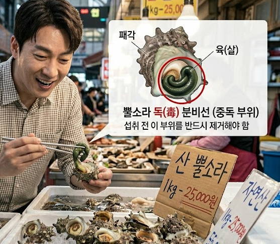 뿔소라 독 테트라민 증상 제거법 삶는 시간 응급처치