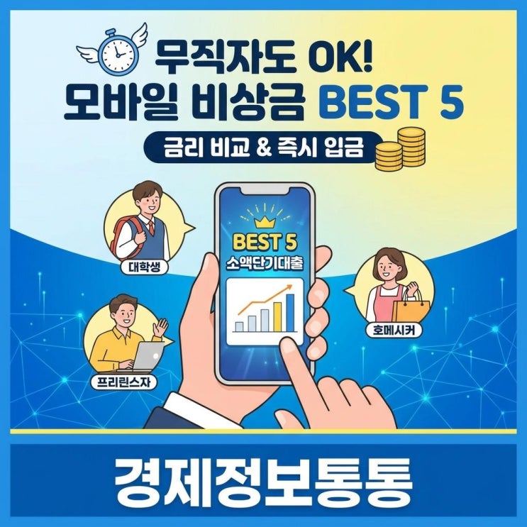  무직자도 모바일로 가능한 소액단기대출 비상금 상품 BEST 5 금리 비교