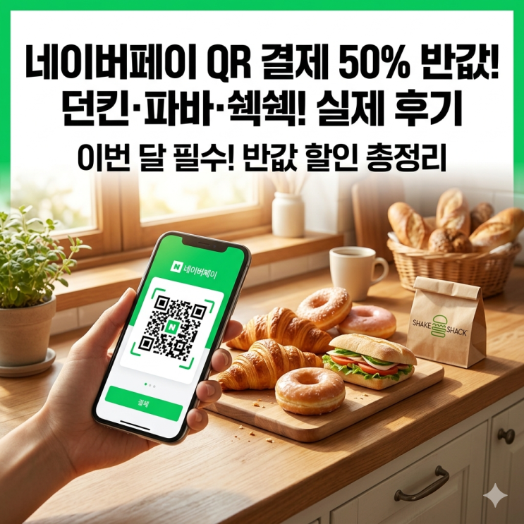  네이버페이 QR 결제 오프라인 50% 할인 총정리, 파리바게뜨 쉐이크쉑 던킨 실사용 후기