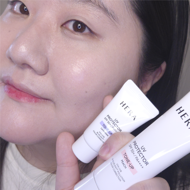헤라 톤업 선크림 라벤더 피치 내돈내산 솔직후기 피치색상만 계속 쓰게 되는 이유 블랙쿠션....