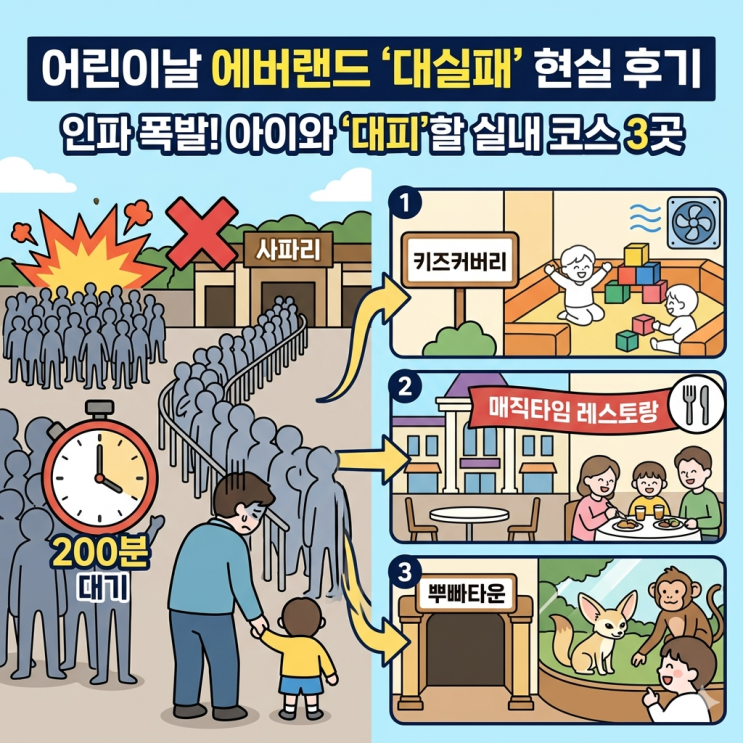  어린이날 에버랜드 눈치게임 대실패 현실 후기, 아이와 피신할 실내 코스 3곳