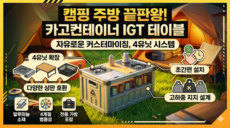 캠핑 주방의 완성은 감성으로부터 카고컨테이너 IGT 테이블