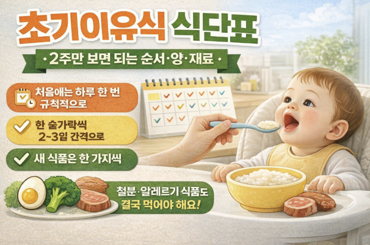  초기이유식 식단표, 2주만 보면 되는 순서·양·재료 기준