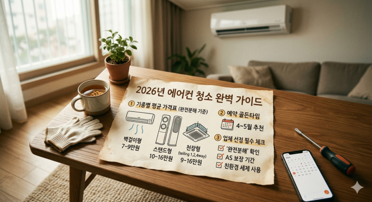 2026 에어컨 청소 가격 총정리 | 기종별 분해 세척 비용 및 업체 선정 팁