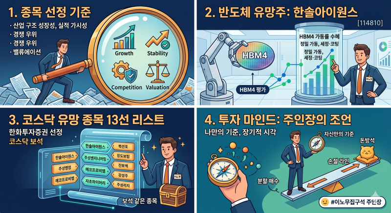 2026년 코스닥 유망주 어디? 한화투자증권이 찍은 ‘보석 같은 종목’ 13선 총정리!