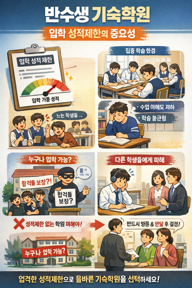  입학 성적 제한 적용이 엄격한 반수생 재수 기숙학원 선택 공부 집중 성적 향상을 위해 필요합니다