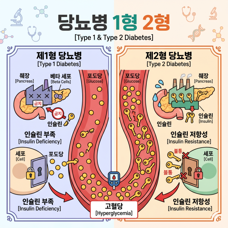  두암동 내과 당뇨 1형 2형 원인 증상 치료법 차이