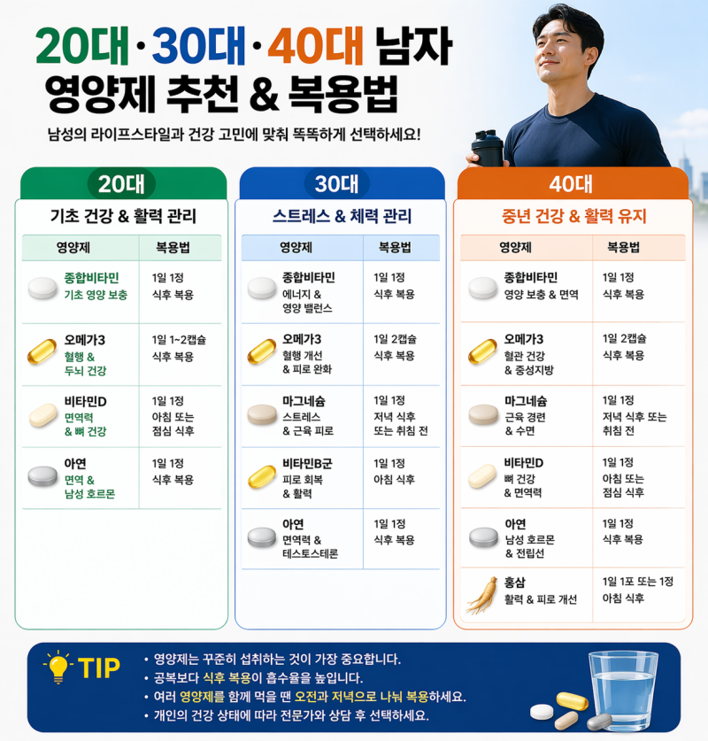 20대 30대 40대 남자영양제 추천 및 복용법