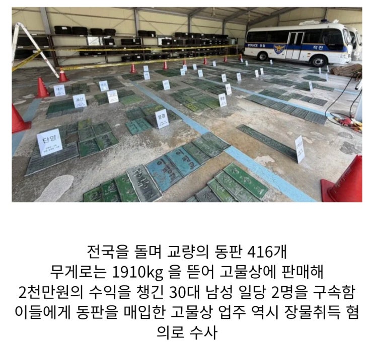  전국 다리 이름판 뜯어 고철로 판매한 30대 구속