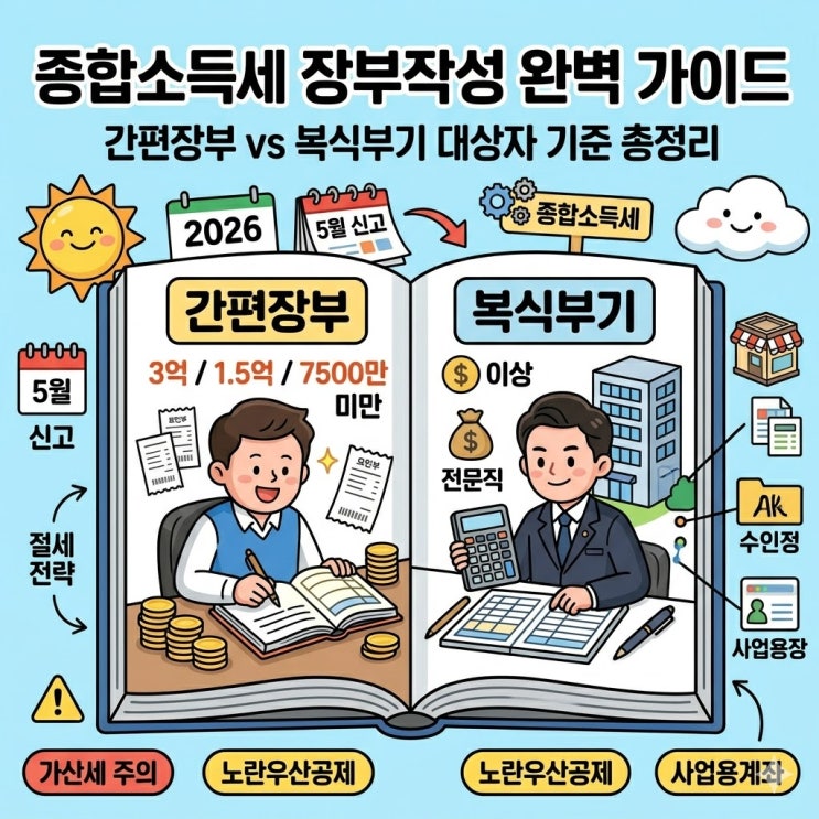  [2026 종합소득세] 간편장부 vs 복식부기 대상자 기준 완벽 정리 (무기장 가산세 피하는 법)