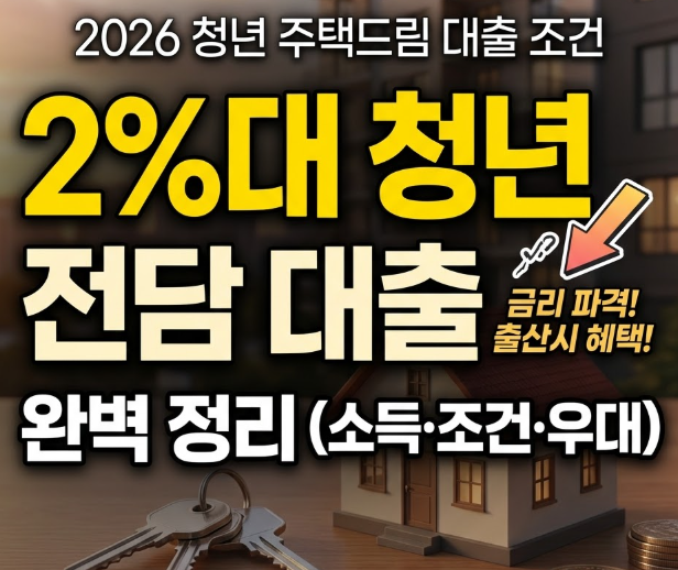  [2026 청년 주택드림 대출 조건] 청년 주택드림 청약통장 연계 대출, 2%대 청년 전담 대출 완벽 정리