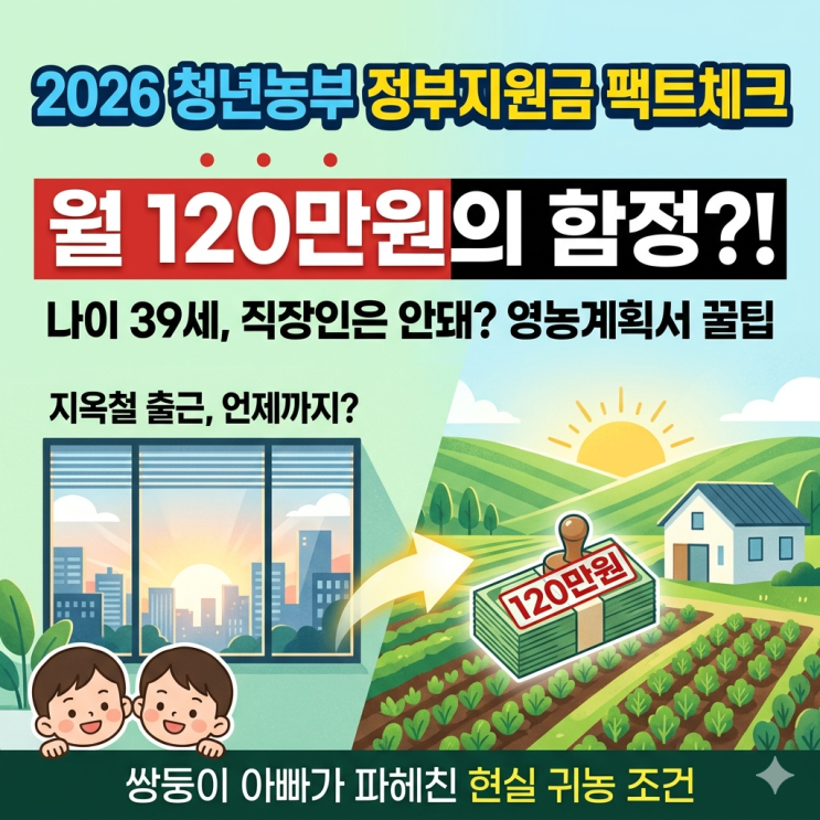  2026 청년후계농 신청 조건과 영농정착지원금 120만원 팩트체크 (쌍둥이 아빠의 귀농 준비)