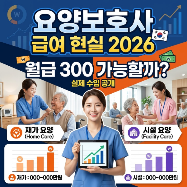 요양보호사 급여 현실 2026, 월급 300 가능할까? 실제 수입 공개(재가 vs 시설 비교)
