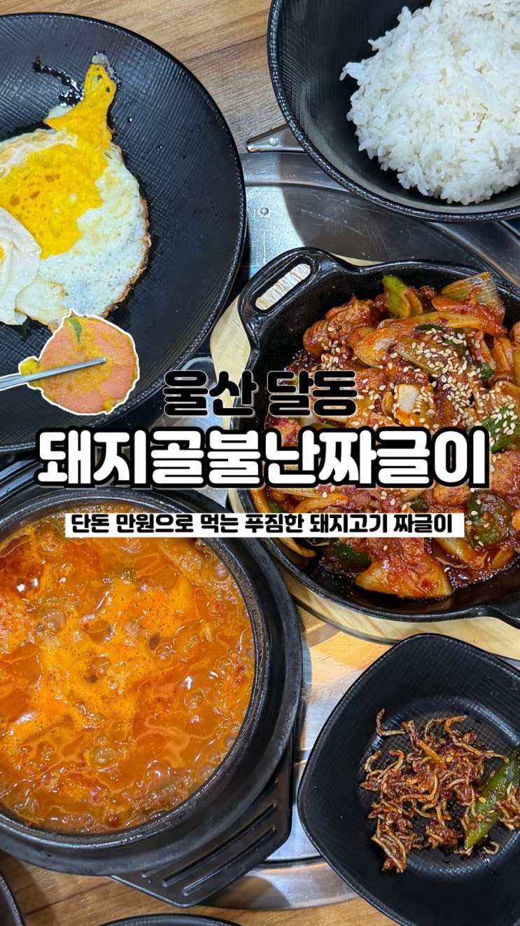  국자가 잘 안 들어갈 정도로 고기로 가득한 달동짜글이맛집 돼지골불난짜글이