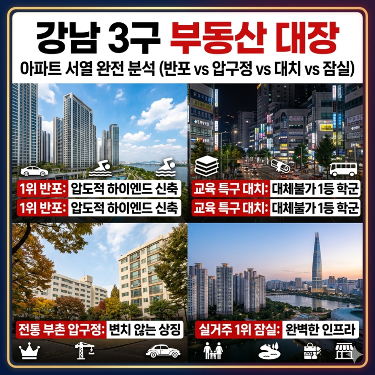  강남 3구 부동산 대장 아파트 순위 분석, 반포 압구정 대치 잠실 현실 서열 정리