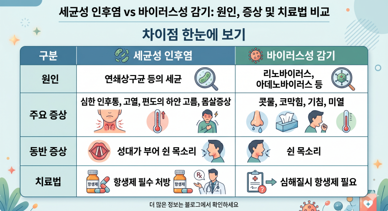 세균성 인후염 직접 경험 증상 목감기 목통증 심각 바이러스성 감기와 차이점