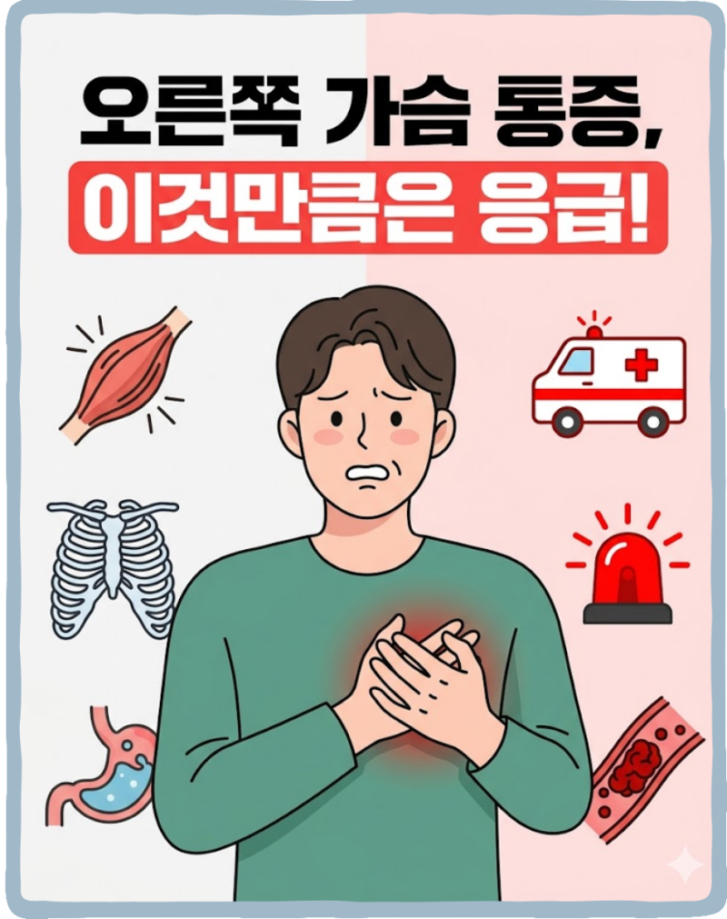 오른쪽가슴통증 원인 총정리, 이것만큼은 응급입니다