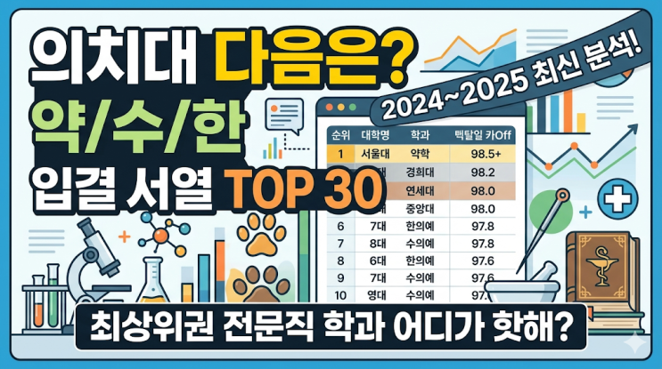 의치대 다음은 어디? 2024~2025 약대 수의대 한의대 입결 서열 TOP 30 분석
