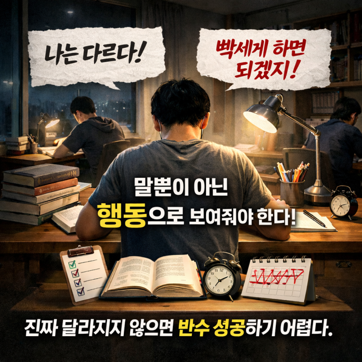  반수 자존심의 문제가 아니라 행동이 중요하다 마음만 앞서고 변하지 않는 수험생은 성공하기 어렵다