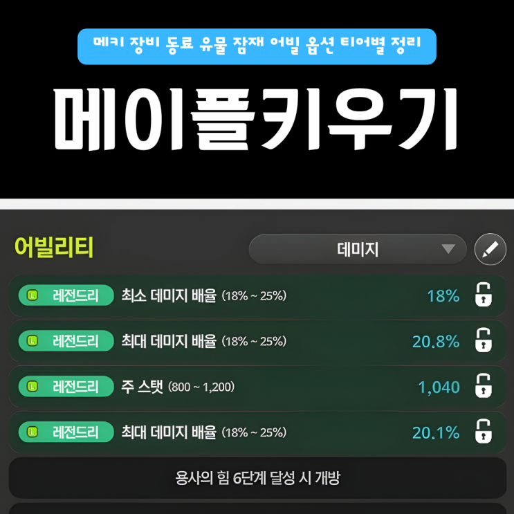  메이플키우기 장비 동료 유물 잠재 어빌 | 유효 옵션 티어별 정리