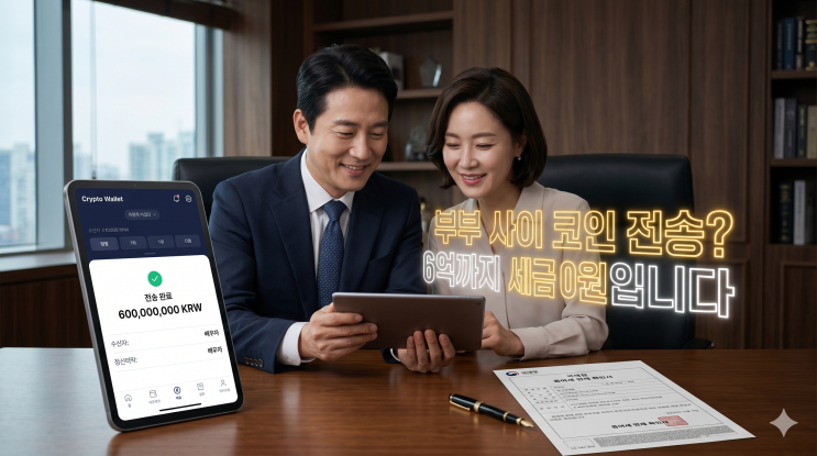  남편(아내) 계좌로 코인 보냈는데 증여세 내야 하나요? (부부 증여 6억 면제 활용법)