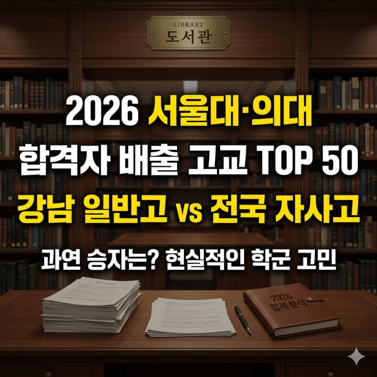  2026 서울대 의대 합격자 배출 고등학교 순위 TOP 50, 강남 일반고 vs 전국 자사고의 현실