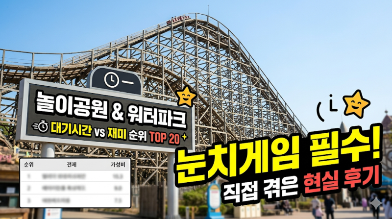 국내 놀이공원 워터파크 대기시간 대비 재미 순위 TOP 20, 눈치게임 현실 후기