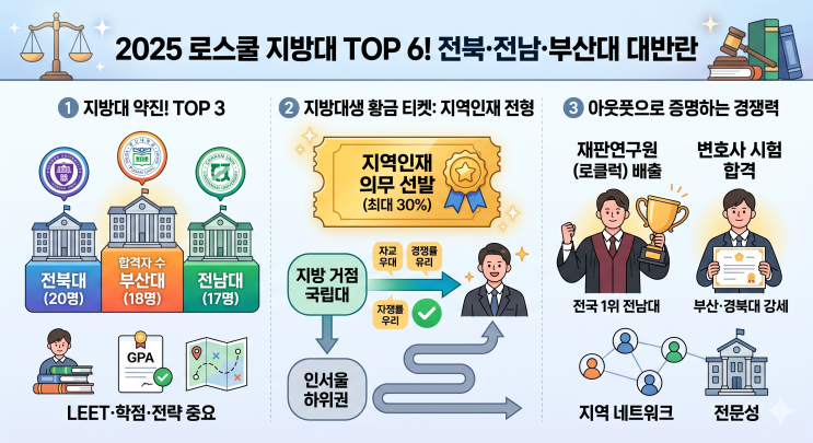  [랭킹] 2025 로스쿨 합격자 배출 지방대 TOP 3! 전북·전남·부산대의 대반란