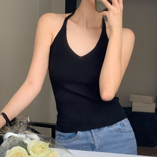 오드리 골지 홀터넥 나시 가디건 세트, 품격 있는 여름 스타일을 완성하다