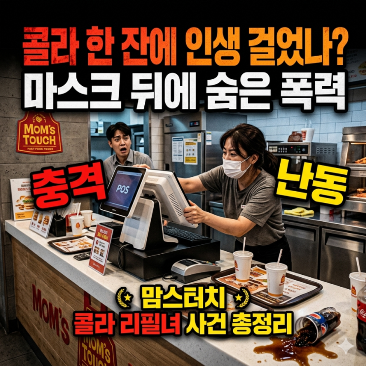  콜라 한 잔에 인생 걸었나? 마스크 뒤에 숨은 폭력, 맘스터치 콜라 리필녀 사건 총정리
