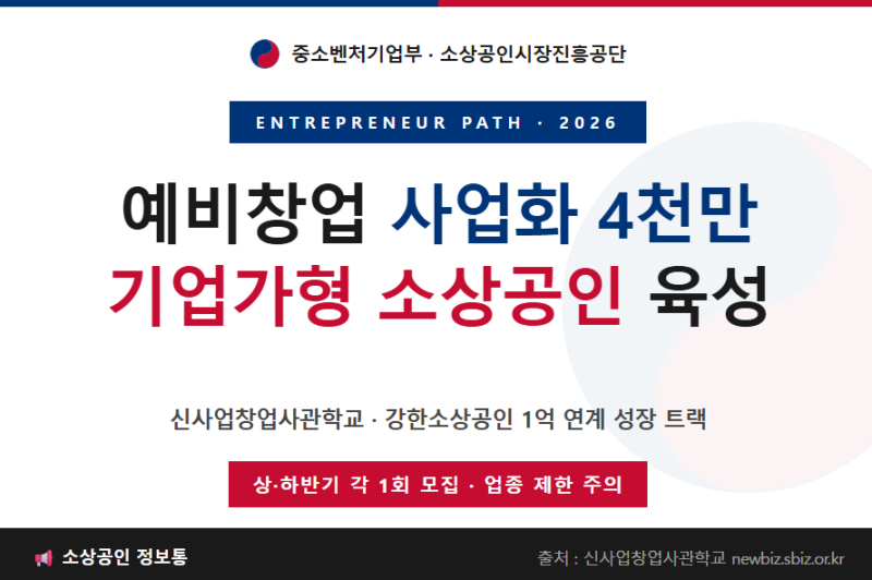2026 기업가형 소상공인 육성 총정리 — 신사업창업사관학교 4천만 + 강한소상공인 1억 연계 ....