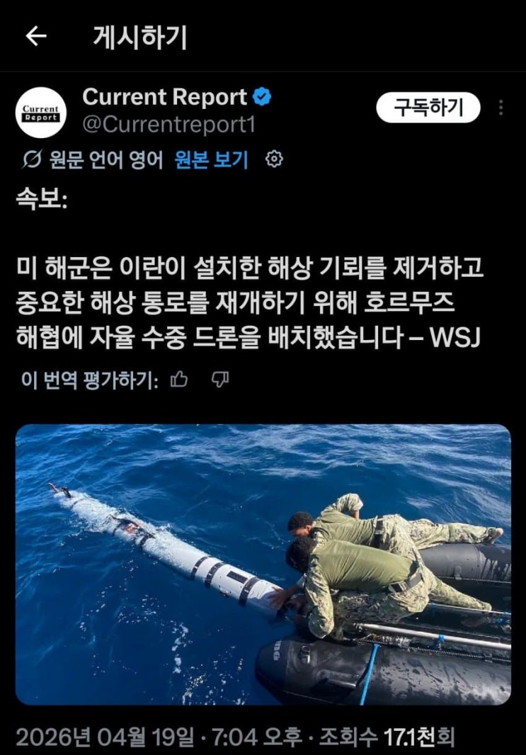  미군이 호르무즈 해협 기뢰 제거 작업 시작