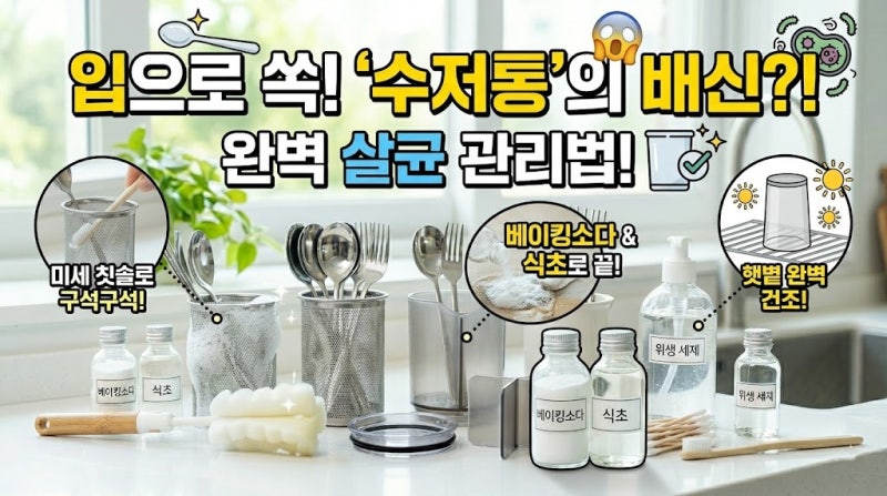[살림 꿀팁] 입으로 들어가는 수저, '수저통'의 배신? 세균 번식 막는 완벽 살균 관리법