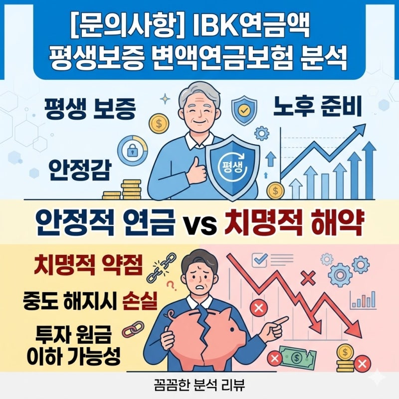 [문의사항]IBK연금액 평생보증받는 변액연금보험 분석(연금액의 안정감, 중도해지의 치명적 ....