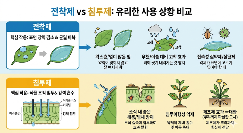 전착제와 침투제는 어느 상황에서 사용하는게 유리할까?