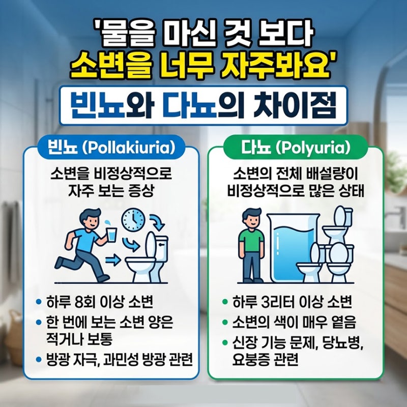 '물을 마신 것 보다 소변을 너무 자주봐요' 빈뇨뜻과 다뇨