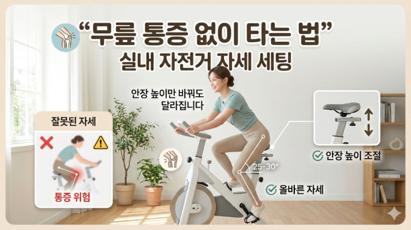 [무릎 통증 없는 안전한 홈트] 실내 자전거 안장 높이 및 올바른 자세 세팅법