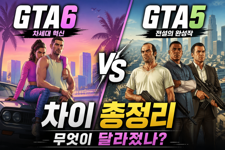  GTA6 VS GTA5 비교 완벽 정리 (그래픽·스토리·오픈월드 차이)
