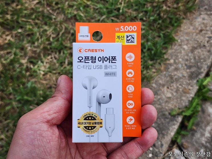  다이소 크레신 오픈형 C타입 이어폰 화이트 내돈내산 구매 후기