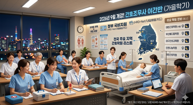 [간호학원 야간반]2026년 9월 개강 간호조무사 야간반 개강 학원리스트 (주요 지역)