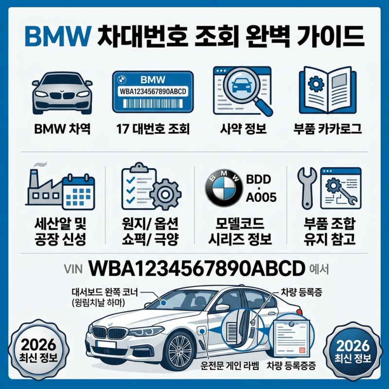 BMW 차대번호 조회 방법 총정리 – VIN 위치 확인부터 생산일자·옵션·부품 조회까지