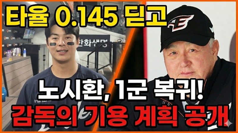 타율 0.145 노시환, 부진 딛고 1군 복귀 준비! 김경문 감독의 기용 계획은?