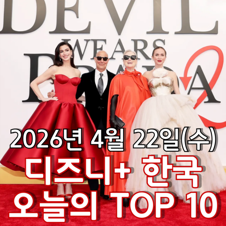  [4월 22일] 디즈니+ 한국 TOP 10 - 곧 개봉하는 '악마는 프라다를 입는다 2' 특별 영상 영화 1위