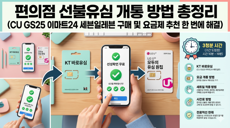  편의점 선불유심 개통 방법 총정리 (CU GS25 이마트24 세븐일레븐 구매 및 요금제 추천 한 번에 해결)